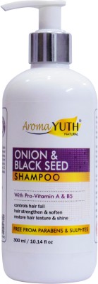 AromaYuth Onion & Black Seed Shampoo - Pro-Vitamin A & B5 - No Parabens, Sulphates & Silicones(300 ml)