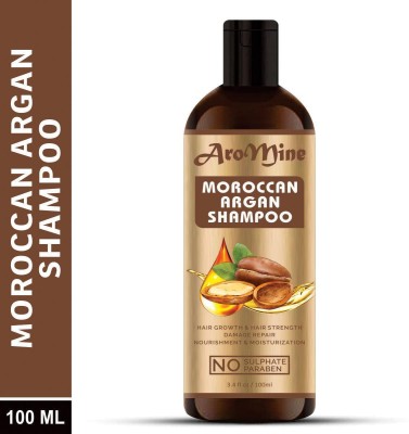 AroMine Moroccan Argan Oil Shampoo, SLS Sulfate Free Organic - Best for Damaged, Dry, Curly or Frizzy Hair - Thickening for Fine/Thin Hair-(100)