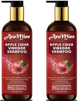 AroMine Apple Cider Vinegar Shampoo No Sulfate, Paraben or Silicon, Transforms Dull, Tired and Dry Hair Into Soft, Smooth and Silky (200 ml)-Pack of 2-Bottle-(400)