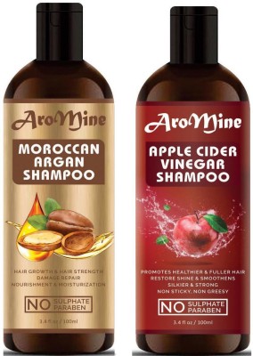AroMine Apple Cider Vinegar Shampoo & Moroccan Argan Shampoo for Hair Fall, Dandruff Control , Soft, Smooth & Shiney Hair-100ml -COMBO-Pack of 2- Bottles-(200 ml)