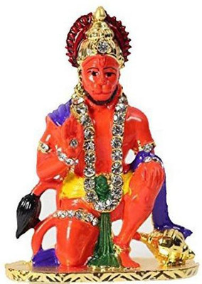 DreamPalace India Lord Hanuman Idol Bajrang Bali Ashirwad Idol Gold Metal Statue for Car Dashboard Mahavir Statue Bajrangbali Decorative Showpiece  -  7 cm(Brass, Orange)