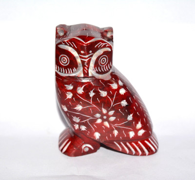 ONRR Collections Marble feng shui OWL red pack of 1 Decorative Showpiece  -  9 cm(Marble, Red)