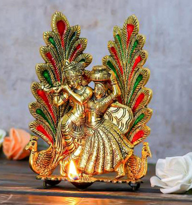 LOTUS RISE Metal Radha Krishna Idol Statue Gift Krishna Radha Murti Love Couple Statue Showpiece Hindu God Makhan Chor/Laddu Gopal Sculputer Handicraft Idol Janmashtami Decorative Spiritual Diwali Puja Vastu Showpiece Figurine - Religious Pooja Gift Item & Murti for Mandir / Temple / Home / Office D