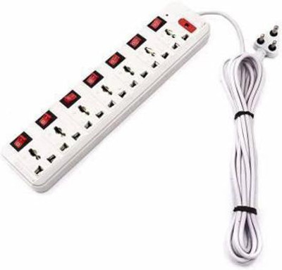 D-DEVOX 3 Meter long wire with 7 shoket plus 7 Switch 6AMP Capacity 7 Socket Extension Boards (White) 7  Socket Extension Boards(White, 3 m)