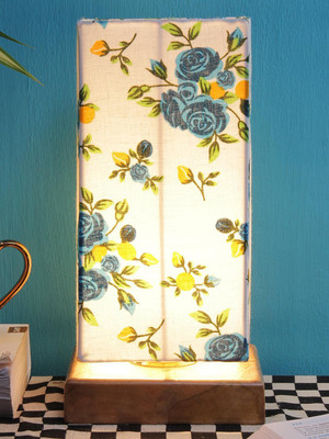 Devansh Multicolor cotton shade with Square wood Base Table Lamp(31 cm, Multicolor)