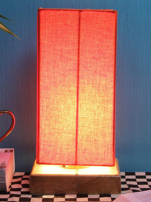 Devansh Orange cotton shade with Square wood Base Table Lamp(31 cm, Orange)