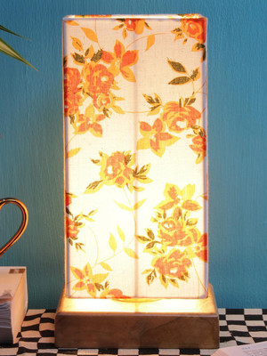 Devansh Multicolor cotton shade with Square wood Base Table Lamp(31 cm, Multicolor)