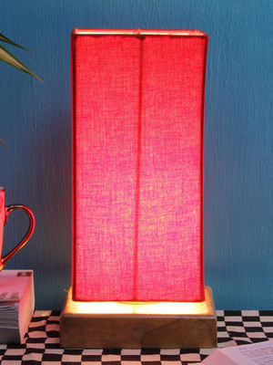 Devansh Red cotton shade with Square wood Base Table Lamp(31 cm, Red)