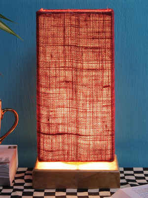 Devansh Maroon Jute shade with Square wood Base Table Lamp(31 cm, Maroon)