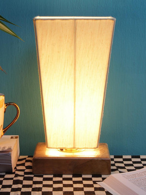Devansh off-white Pyramid cotton shade with Square wood Base Table Lamp(31 cm, off-white)
