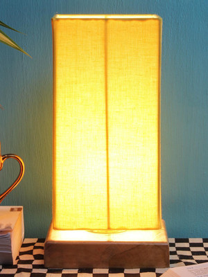 Devansh Yellow cotton shade with Square wood Base Table Lamp(31 cm, Yellow)