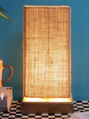 Devansh Beige Jute shade with Square wood Base Table Lamp(31 cm, Beige)