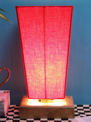 Devansh Red Pyramid cotton shade with Square wood Base Table Lamp(31 cm, Red)
