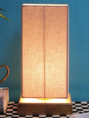 Devansh Grey cotton shade with Square wood Base Table Lamp(31 cm, Grey)