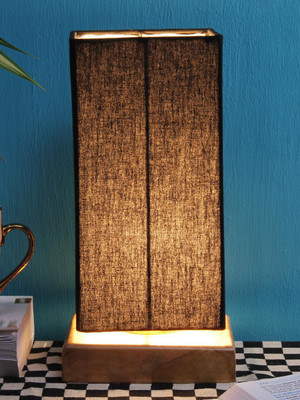 Devansh Black cotton shade with Square wood Base Table Lamp(31 cm, Black)