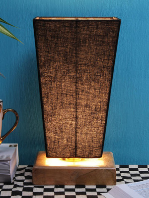 Devansh Black Pyramid cotton shade with Square wood Base Table Lamp(31 cm, Black)