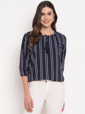 MAYRA Casual 3/4 Sleeve Striped Women Blue Top