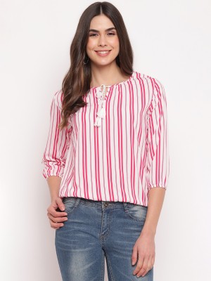 MAYRA Casual 3/4 Sleeve Striped Women White Top