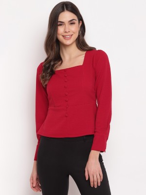 MAYRA Casual Full Sleeve Solid Women Red Top