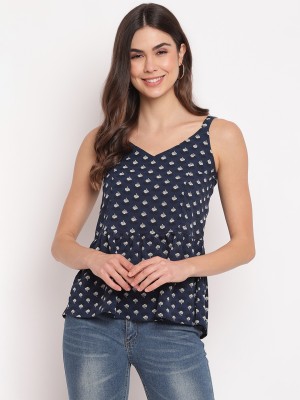 MAYRA Casual Sleeveless Printed Women Dark Blue Top