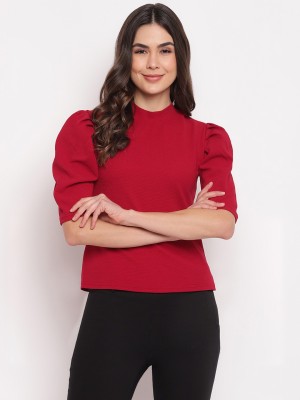 MAYRA Casual 3/4 Sleeve Solid Women Red Top