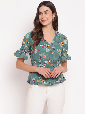 MAYRA Casual 3/4 Sleeve Printed Women Green Top