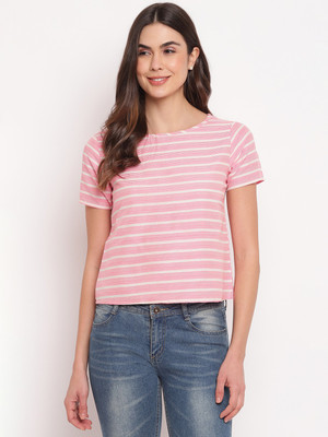 MAYRA Casual Half Sleeve Striped Women Pink Top