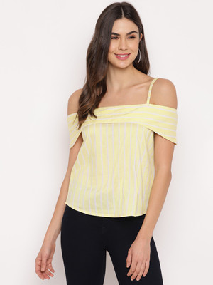 MAYRA Casual Sleeveless Striped Women Yellow Top
