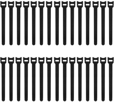 SYGA Black Velcro Cable Tie, Hook and Loop Straps Fastener, Nylon Reusable Self-adhesive Cable Organiser for PC TV USB Network Cable, Velcro Tape for Home and Office-12mm Width and 150mm Length 30pcs Stick-on Velcro(Black)