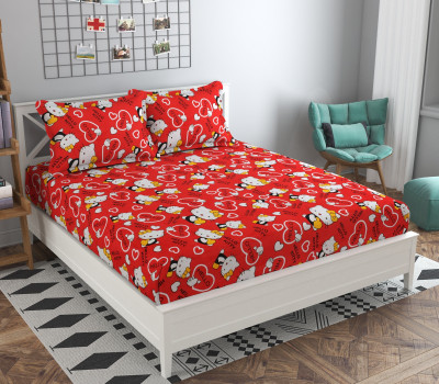 MKB Collections 144 TC Polycotton Double Cartoon Flat Bedsheet(Pack of 1, Red)