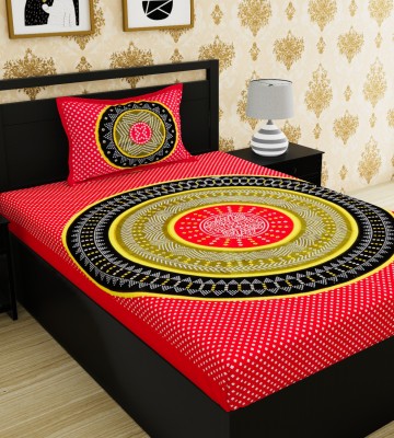 METRO LIVING 144 TC Cotton Single Jaipuri Prints Flat Bedsheet(Pack of 1, Red, Yellow, Black)