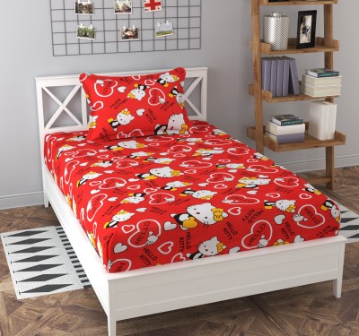 GT Handloom 144 TC Polycotton Single Cartoon Flat Bedsheet(Pack of 1, Red)