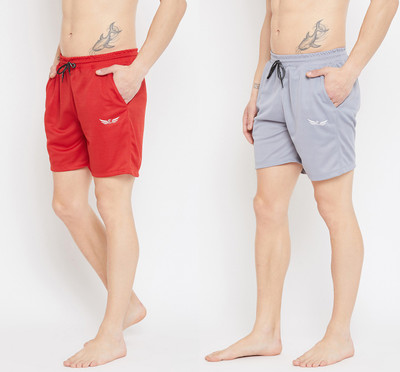 Chrome & Coral Mesh Men Grey, Red Regular Shorts