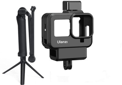 Hiffin HF Combo for GO PRO 8 | 3-Way Monopod Grip Arm Tripod Foldable Selfie Stick with Housing Cage for Go pro 8, Ulanzi G9- Housing Cage Protective Case Frame Shell Camera Housing
