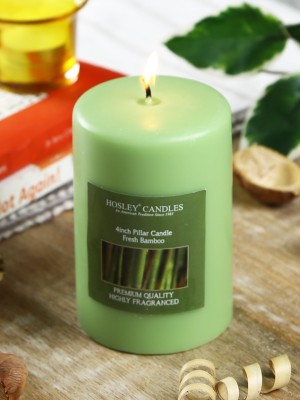 Hosley Fresh Bamboo Fragrance Soy & Paraffin Wax Candles|60 Hours Burn Time|4 Inch Candle(Green, Pack of 1)