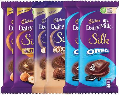 Cadbury Dairy Milk Silk Hazelnut Chocolate Bar 143 g (Pack of 2) Bars + Dairy Milk Silk Oreo Chocolate Bar 130 g (Pack of 2) Bars + Dairy Milk Silk Mousse Chocolate Bar 116 g (Pack of 2) Bars (Pack of 6) Bars  (6 x 138.67 g)