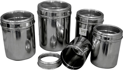 27% OFF on Dynore Kitchen Storage With See Through Lid - 500 ml, 1250 ml, 1500 ml, 950 ml, 750 ml Steel Grocery Container(Pack of 5, Silver)