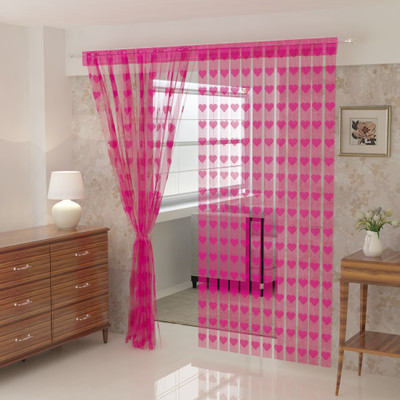 Flipkart SmartBuy 214 cm (7 ft) Door Polyester Semi Transparent Curtain (Pack Of 3)(Pink, Self Design)
