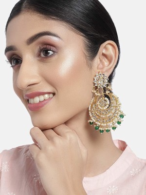 I Jewels 18K Gold Plated Traditional Handcrafted Beaded Big Chandbali Earrings For Women/Girls Alloy Chandbali Earring