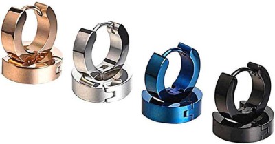 Karishma Kreations Mens Fashion Multi jewellery Valentine Platinum Black Blue Golden Silver Surgical Plug Hoop Ear piercing Studs stainless Steel Jewelry Stylish Fancy Party wear casual High Gold Polish Daily use simple Magnet non Pierced Round pressing Dumbell Multicolor press OM Earrings Combo Set