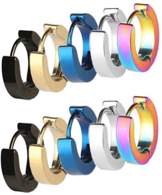 Karishma Kreations Mens Fashion Multi jewellery Valentine Platinum Black Blue Golden Silver Surgical Plug Hoop Ear piercing Studs stainless Steel Jewelry Stylish Fancy Party wear casual High Gold Polish Daily use simple Magnet non Pierced Round pressing Dumbell Multicolor press OM Earrings Combo Set