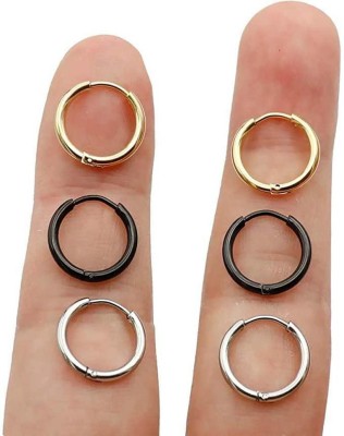 Karishma Kreations Mens Fashion Multi jewellery Valentine Platinum Black Blue Golden Silver Surgical Plug Hoop Ear piercing Studs stainless Steel Jewelry Stylish Fancy Party wear casual High Gold Polish Daily use simple Magnet non Pierced Round pressing Dumbell Multicolor press OM Earrings Combo Set