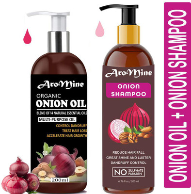 AroMine Premium ONION Hair oil and Red ONION Shampoo Combo pack of 2 bottles of 200 ml(400 ml Hair Oil(400 ml)