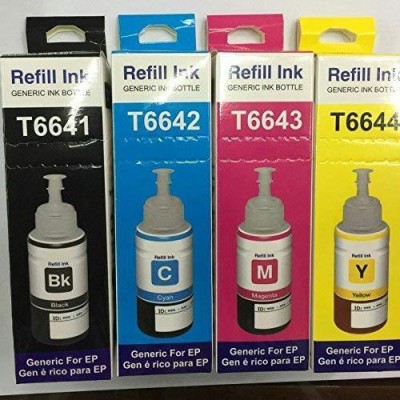 Hanat Refill Ink T6641, T6642, T6643, T6644 Ink Set for Epson Refill Ink 70 ML Each (Black, Cyan, Magenta & Yellow) Black + Tri Color Combo Pack Ink Bottle