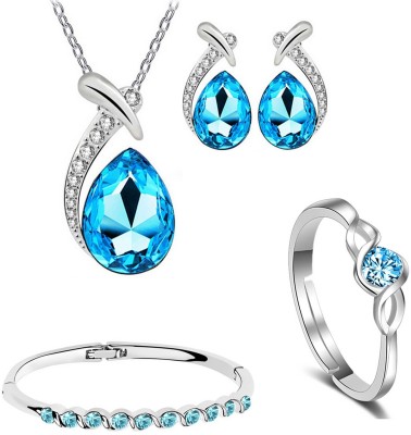 Om Jewells Alloy Rhodium Turquoise, White, Silver Jewellery Set(Pack of 1)