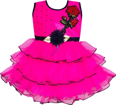 JELLY GARMENTS Baby Girls Midi/Knee Length Festive/Wedding Dress(Pink, Sleeveless)