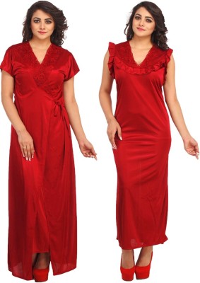 PHALIN Women Nighty with Robe(Red)