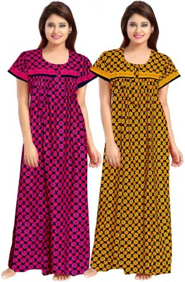 MUDRIKA Women Nighty Set(Pink, Yellow)