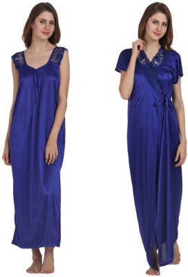 ROWENA Women Nighty with Robe(Blue)