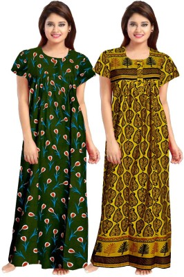 MUDRIKA Women Nighty Set(Green, Yellow)